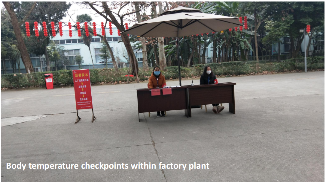 Body temperature checkpoints within factory plant